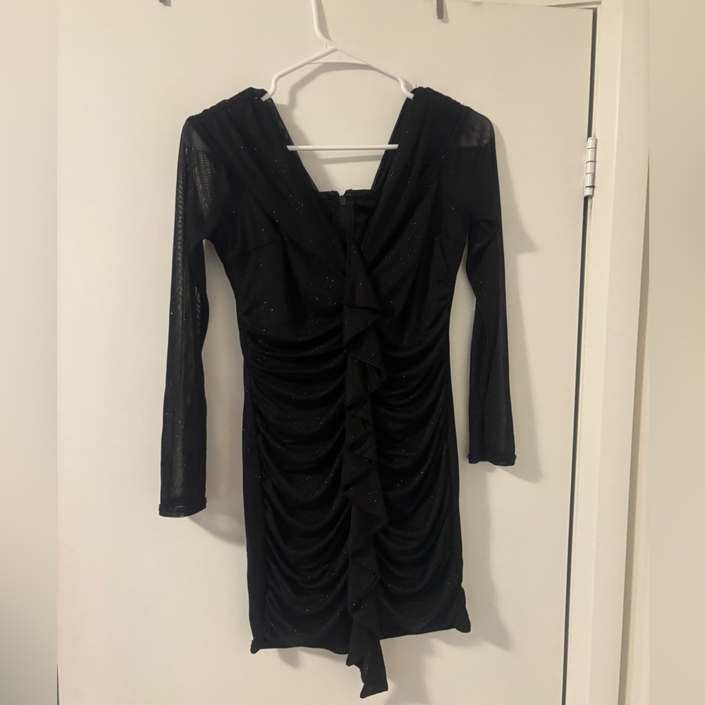 New with tag!! Black Ruched Bodycon Mini Dress V-Neck Long Sleeve - Ya Ya & Co.